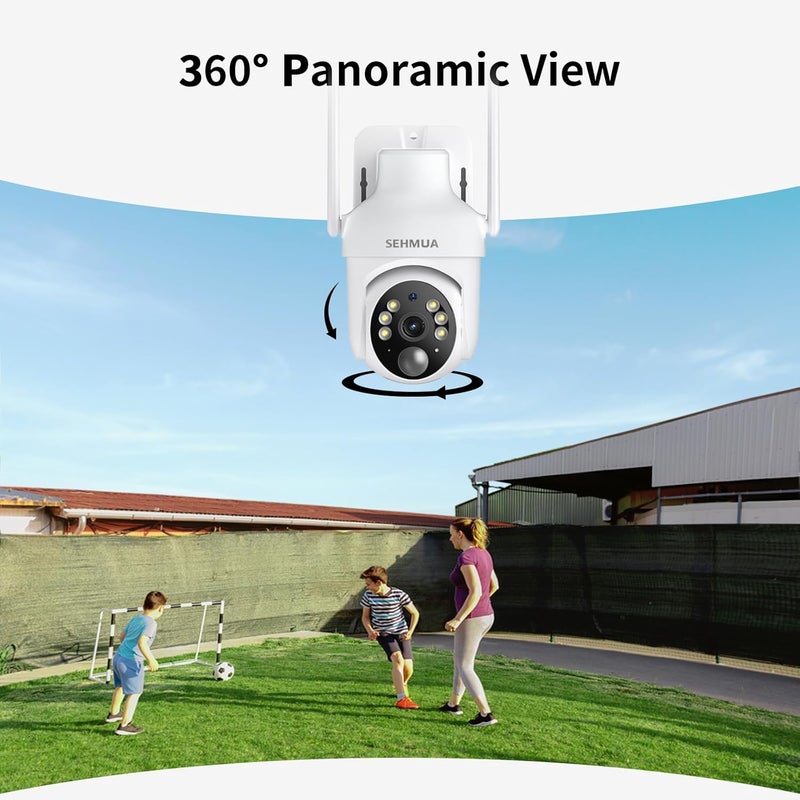 SEHMUA كاميرات أمان شمسية 2K لاسلكية خارجية، عبوة 2 بزاوية رؤية 360°، كاميرا أمان WiFi خارجية مع رؤية ليلية ملونة، سهلة التركيب، إنذار PIR، صوت ثنائي الاتجاه - Image 5